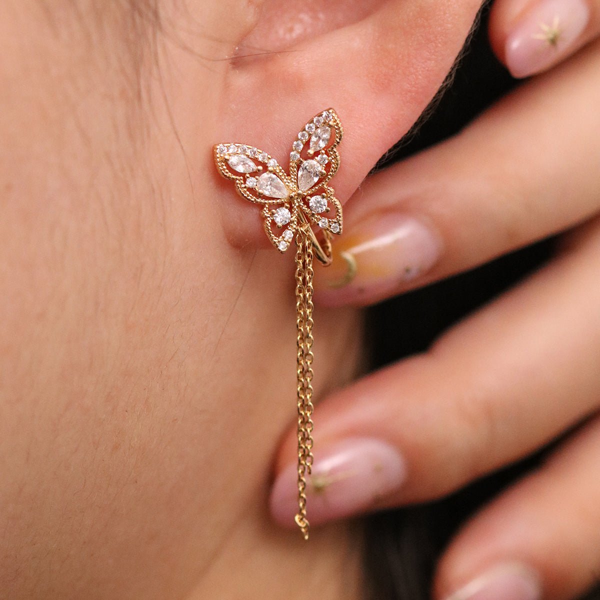 Butterfly Drop Clip On Earrings - Transpire