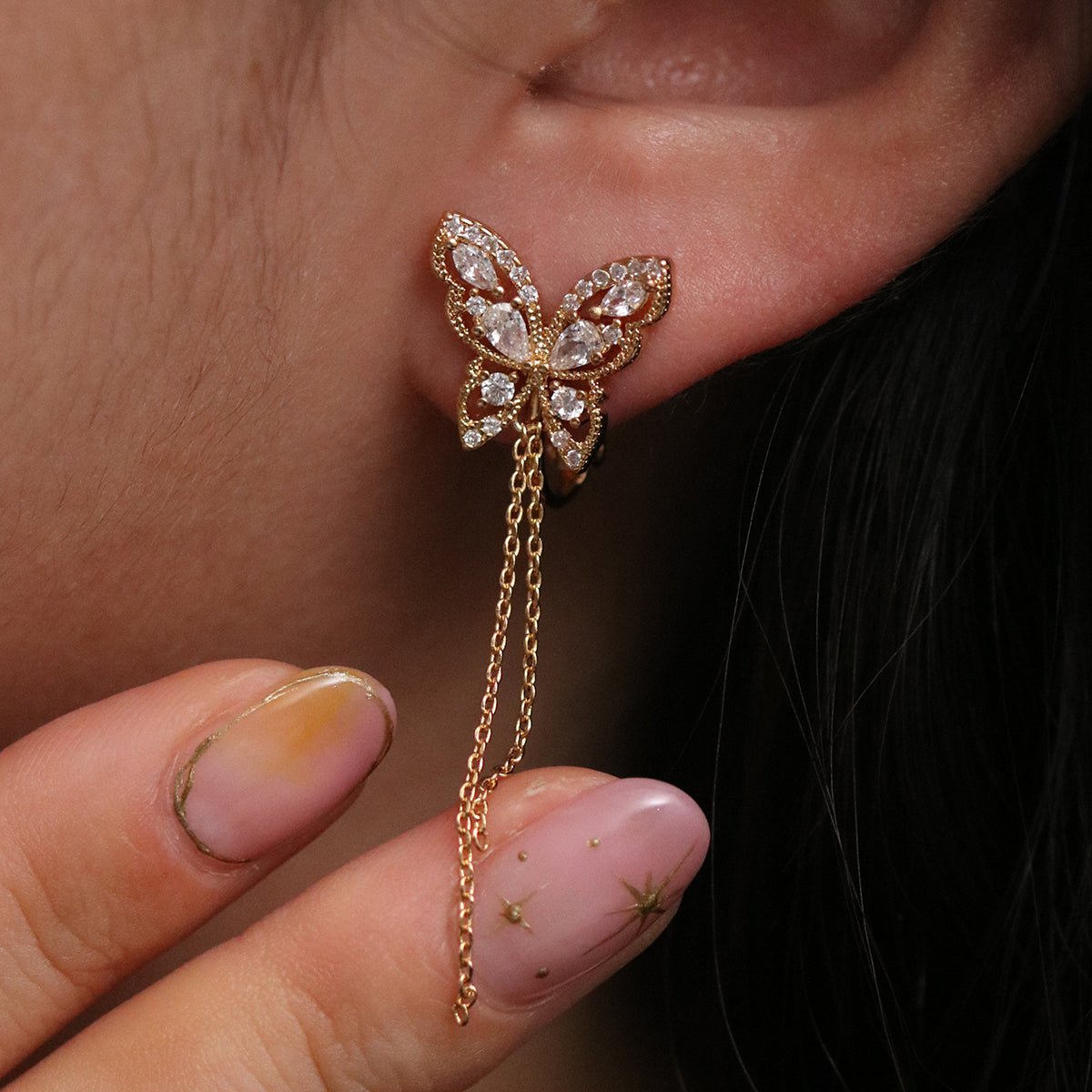 Butterfly Drop Clip On Earrings - Transpire