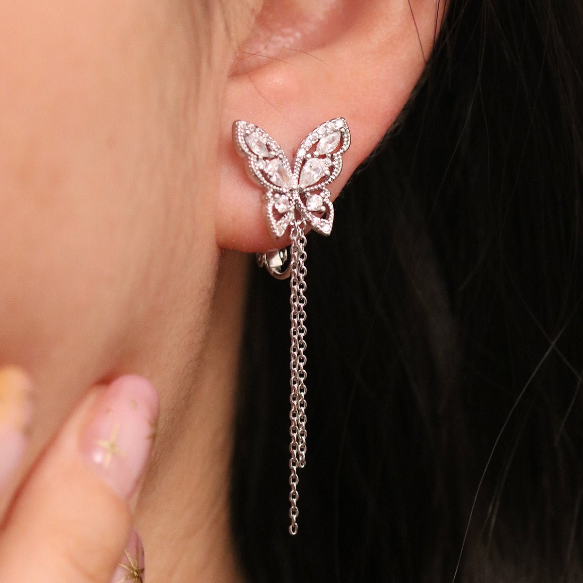 Butterfly Drop Clip On Earrings - Transpire