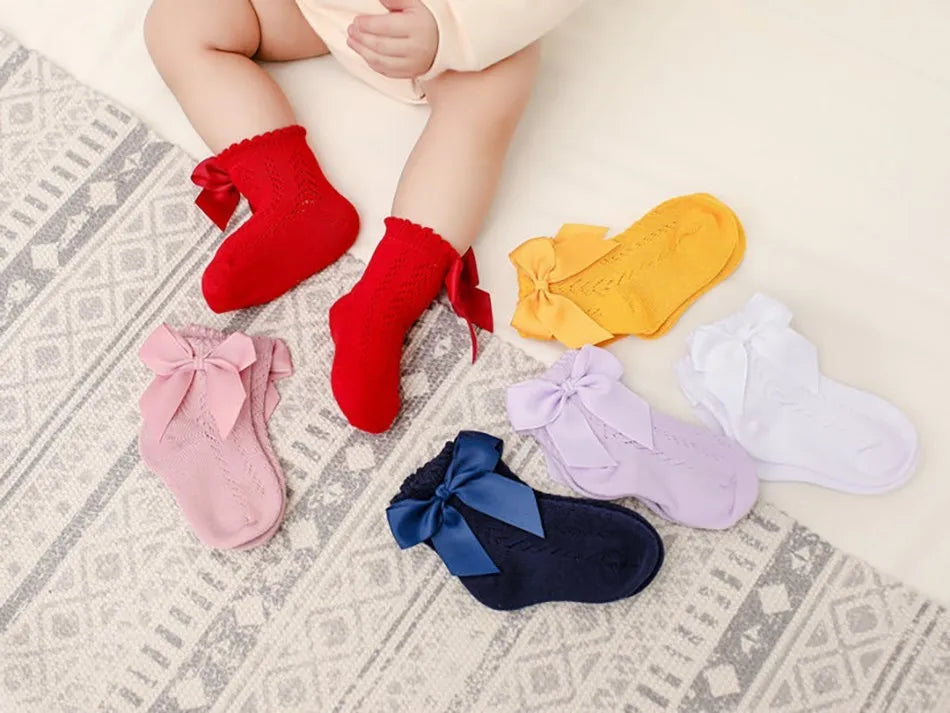 Children's Spring/Summer Thin Breathable Bow Children Girl Short Socks Hollow Out Toddlers Kids Cotton Princess Cute Socks