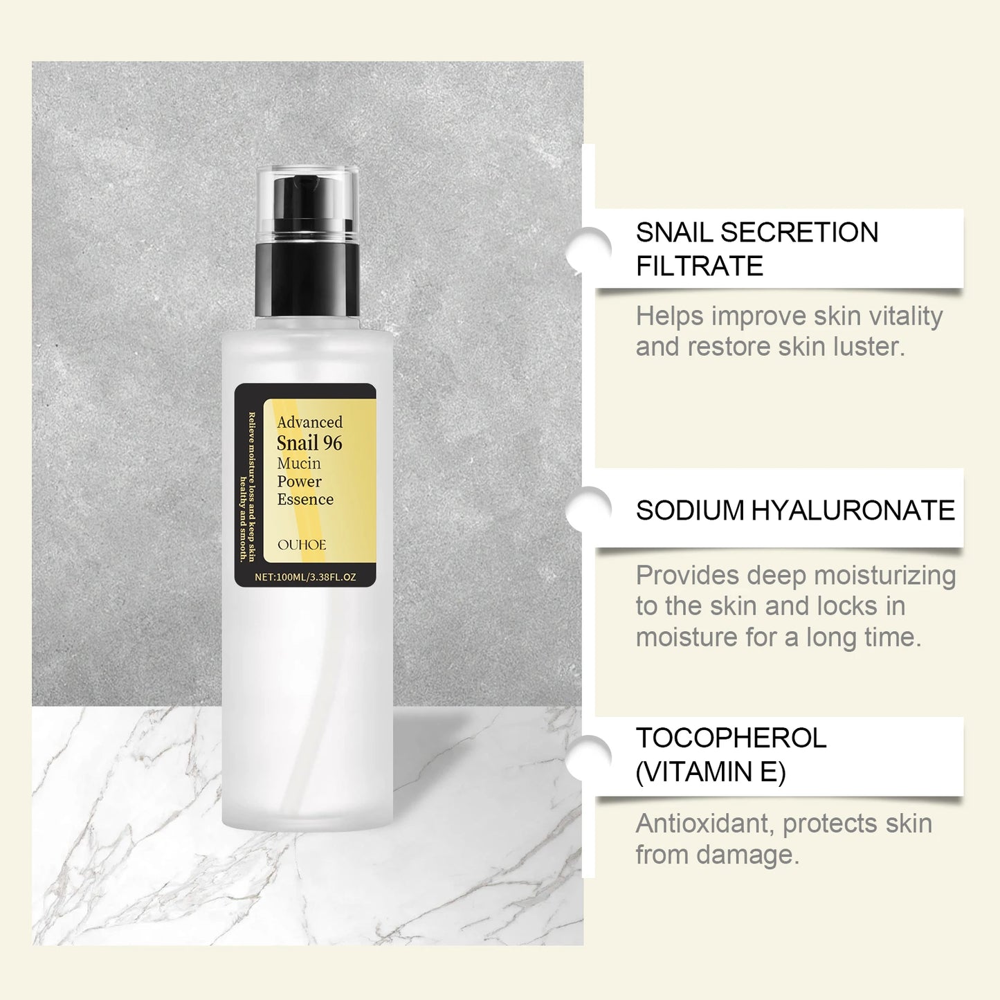 Ouhoe Snail Collagen Face Cream Repair Essence Moisturizing Lifting Firming Smoothing Nourishing Cream Korean Cosmetics Skin Car