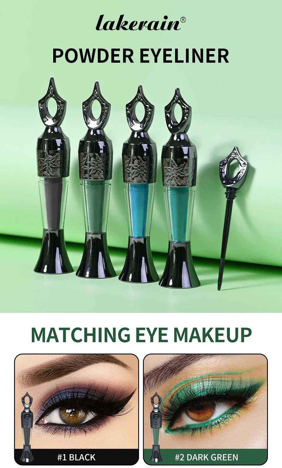 Powder Eyeliner 100% Natural Powder Long-Lasting Eyeliner Arabic Liner (Black/Green) Eyeliner For Middle Eastern Africa Women