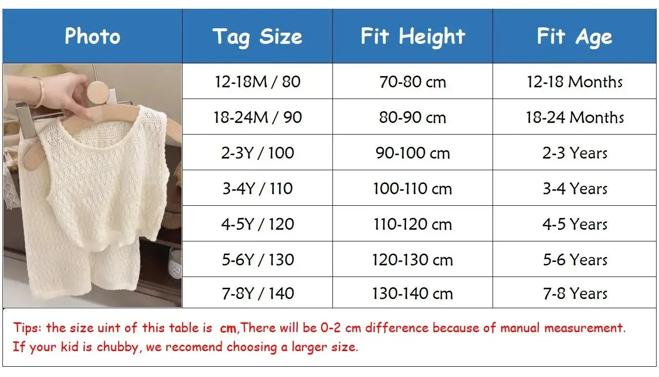 Girl's Clothing Sets 2024 Summer Korean Thin Knitted Girl Set Children Hollow Breathable Vest + Wide Leg Pants Two-piece Suit