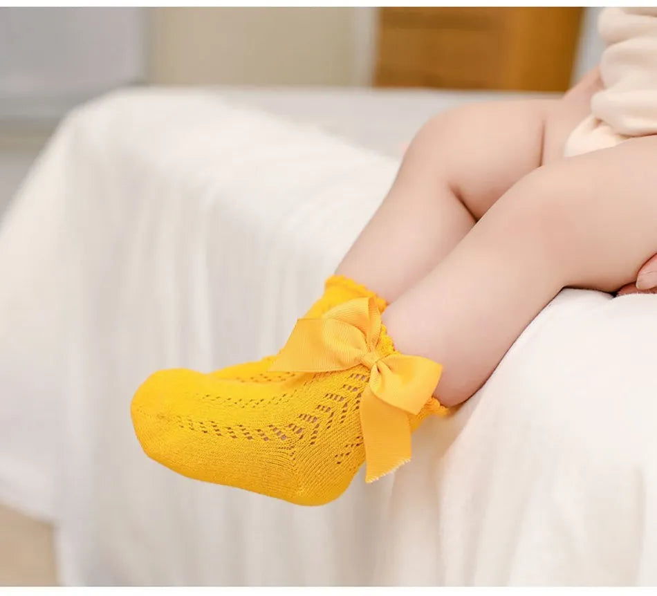 Children's Spring/Summer Thin Breathable Bow Children Girl Short Socks Hollow Out Toddlers Kids Cotton Princess Cute Socks