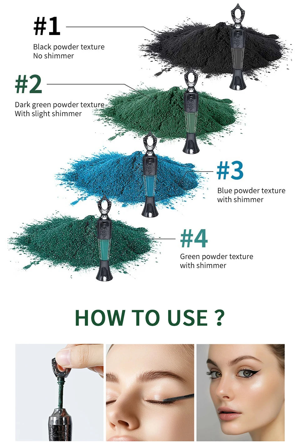 Powder Eyeliner 100% Natural Powder Long-Lasting Eyeliner Arabic Liner (Black/Green) Eyeliner For Middle Eastern Africa Women