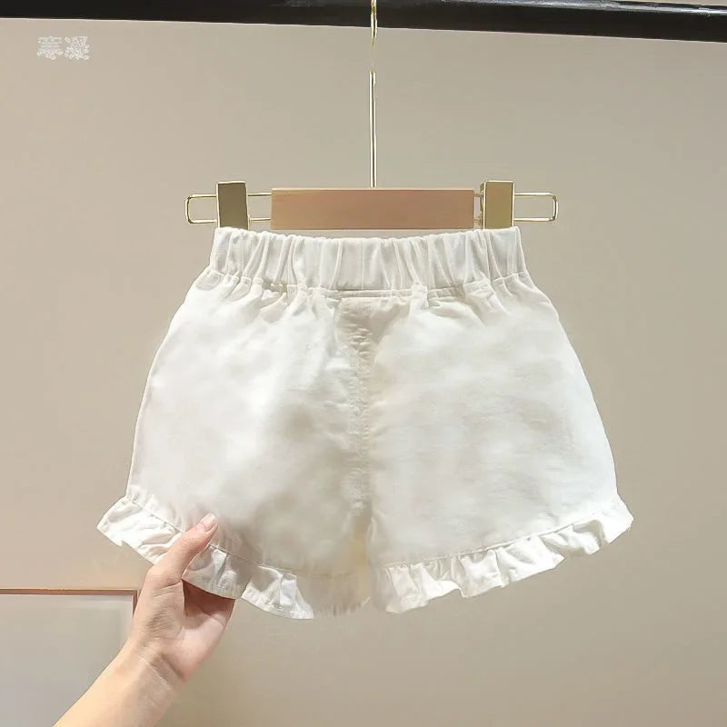 2024 Summer Girls Clothes Children Outwear Shorts With Ruffle Toddler Girl Cool Thin Denim Trousers