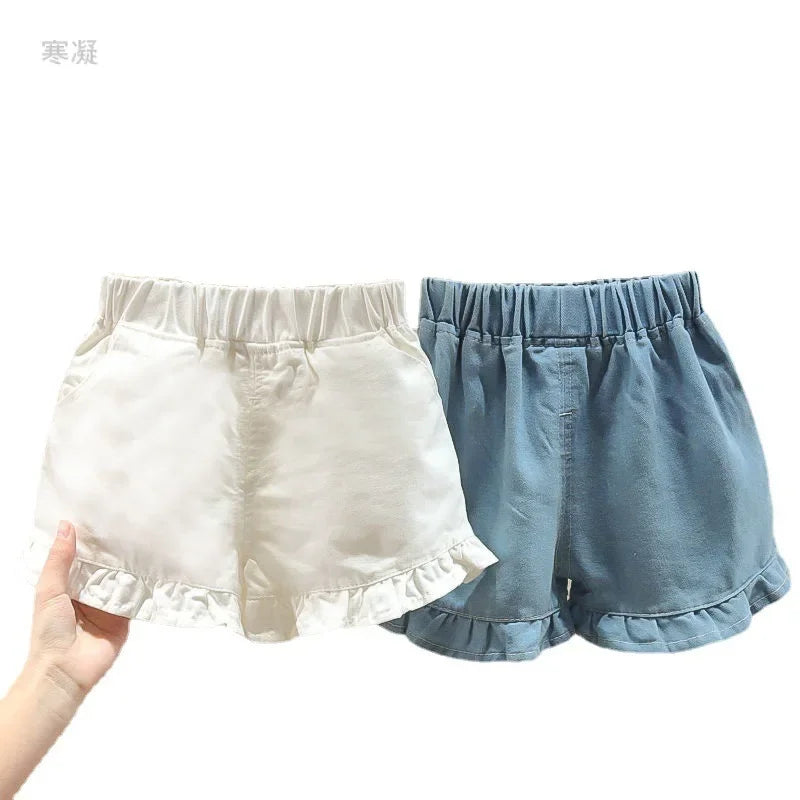 2024 Summer Girls Clothes Children Outwear Shorts With Ruffle Toddler Girl Cool Thin Denim Trousers