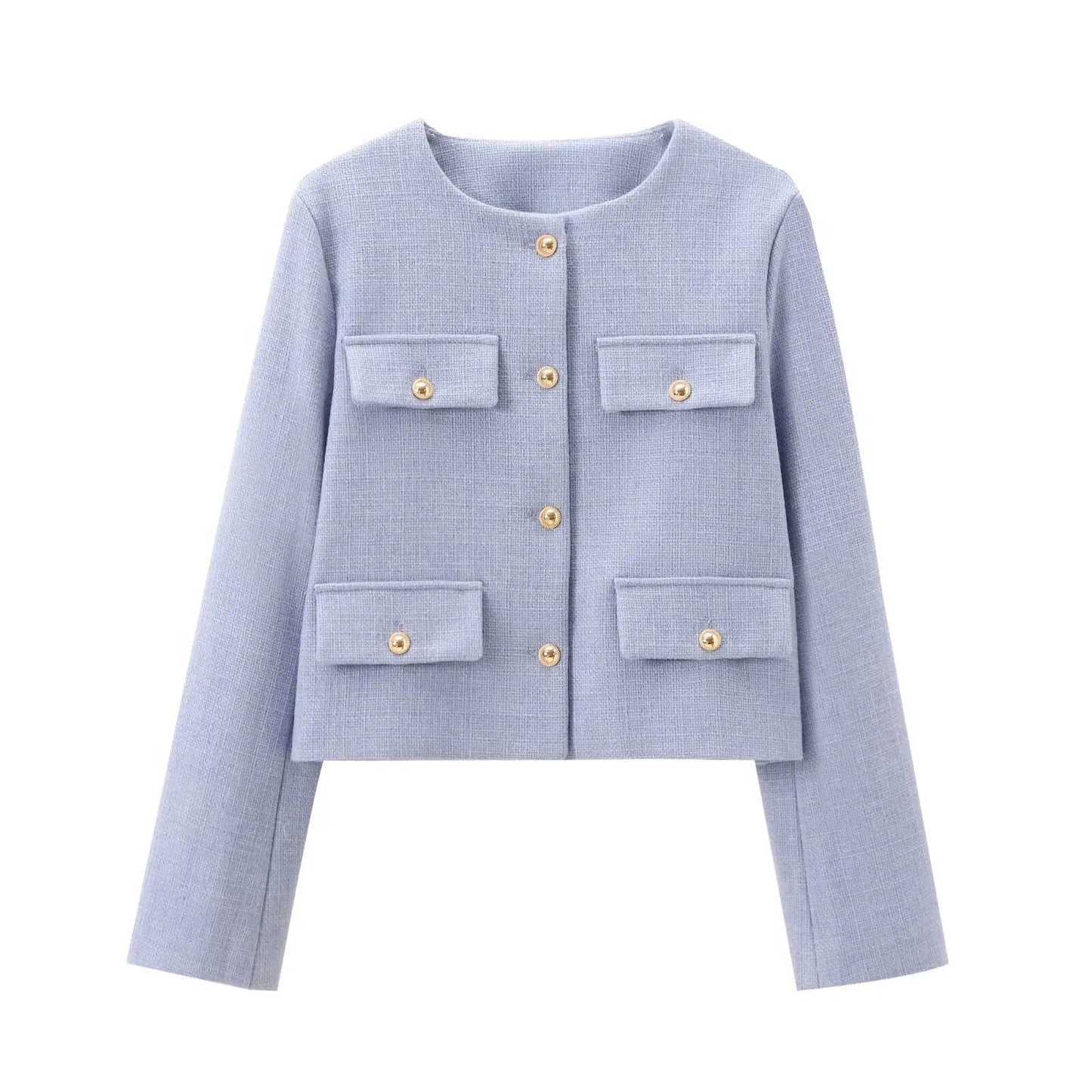 UNIZERA Winter New Product Women's Fashion and Casual Versatile Round Neck Flip Decoration Short Suit Coat