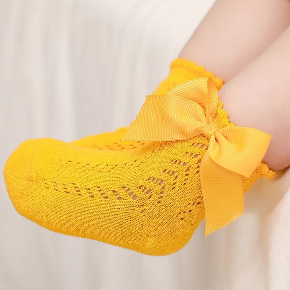 Children's Spring/Summer Thin Breathable Bow Children Girl Short Socks Hollow Out Toddlers Kids Cotton Princess Cute Socks