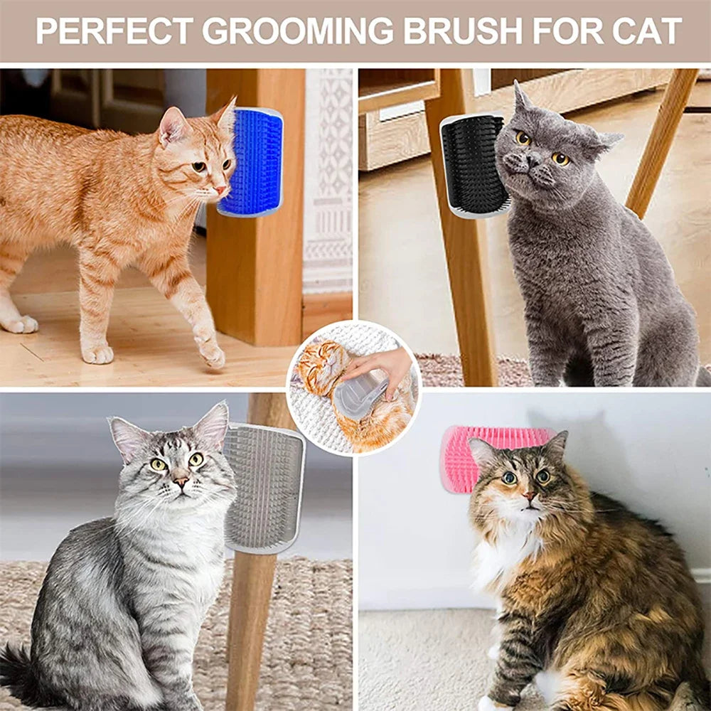 Cat Corner Brush Comb Massager for Cat Arch Plastic Scratcher Remove Hair Comb Grooming with Catnip Cat Self Cleaning Cat Supply