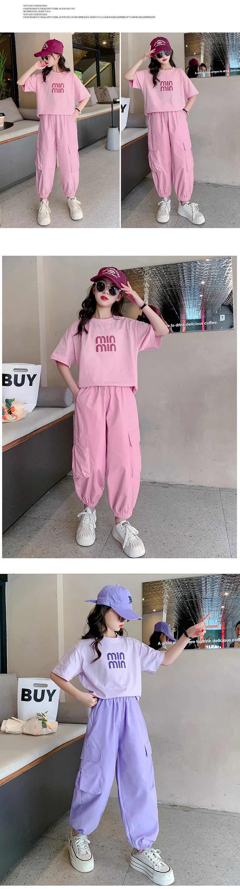 Summer Teen Girls Clothing Sets Children Fashion Korean Style Letter Tops + Pants 2Pcs Outfits Kids Tracksuit 5 6 8 10 12 14 Yrs