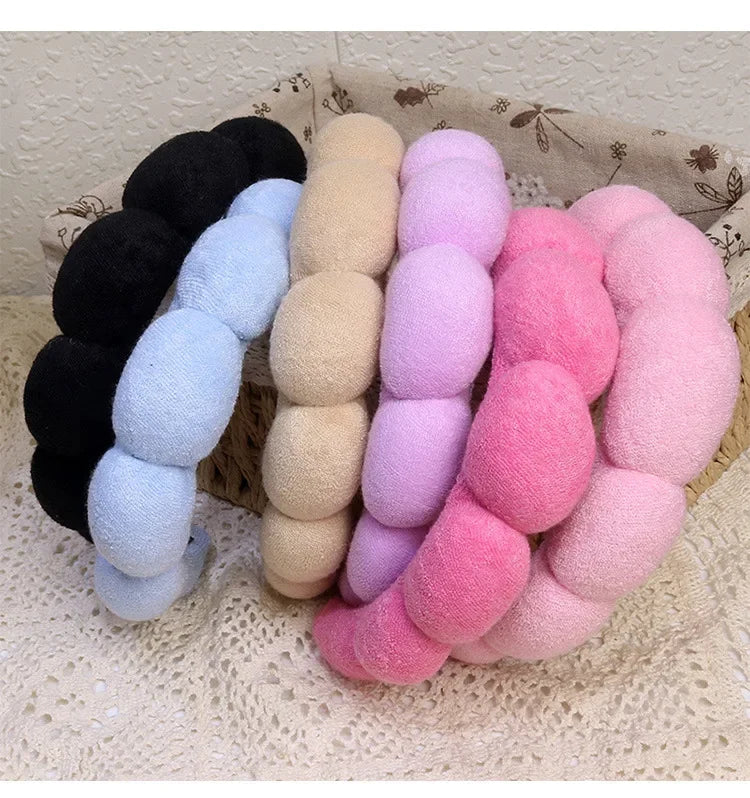 Fashion Microfiber Washing Wristbands Scrunchies Puffy Headband Spa Bubble Headband for Washing Face Makeup Shower Skincare