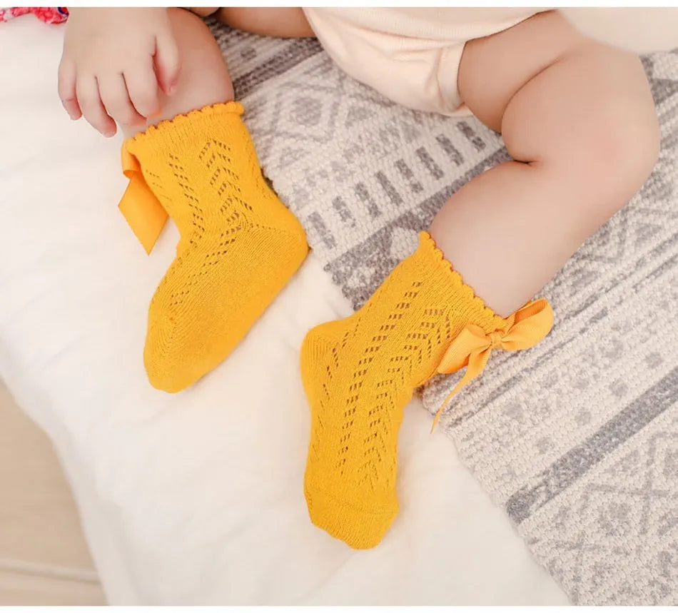 Children's Spring/Summer Thin Breathable Bow Children Girl Short Socks Hollow Out Toddlers Kids Cotton Princess Cute Socks