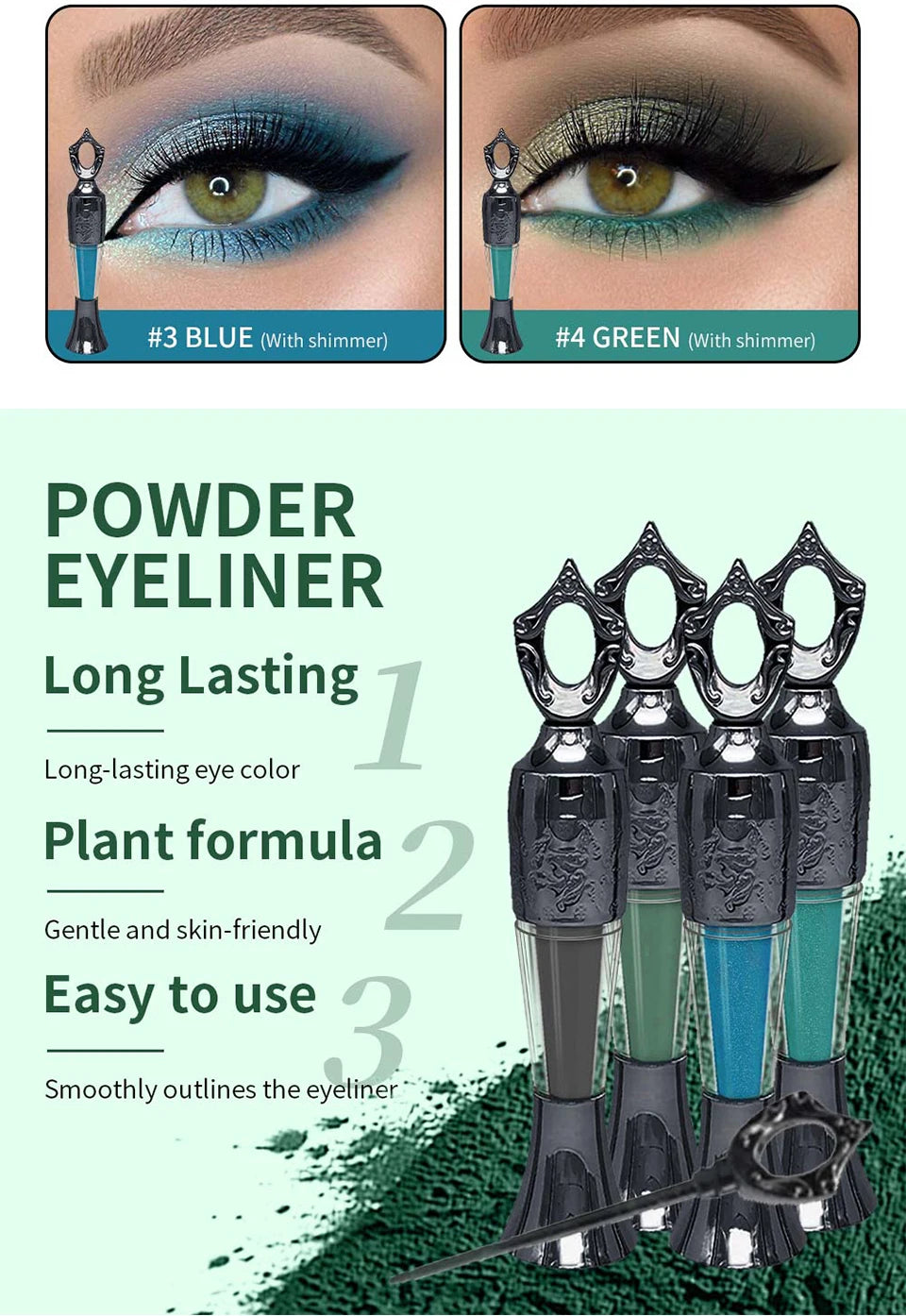 Powder Eyeliner 100% Natural Powder Long-Lasting Eyeliner Arabic Liner (Black/Green) Eyeliner For Middle Eastern Africa Women