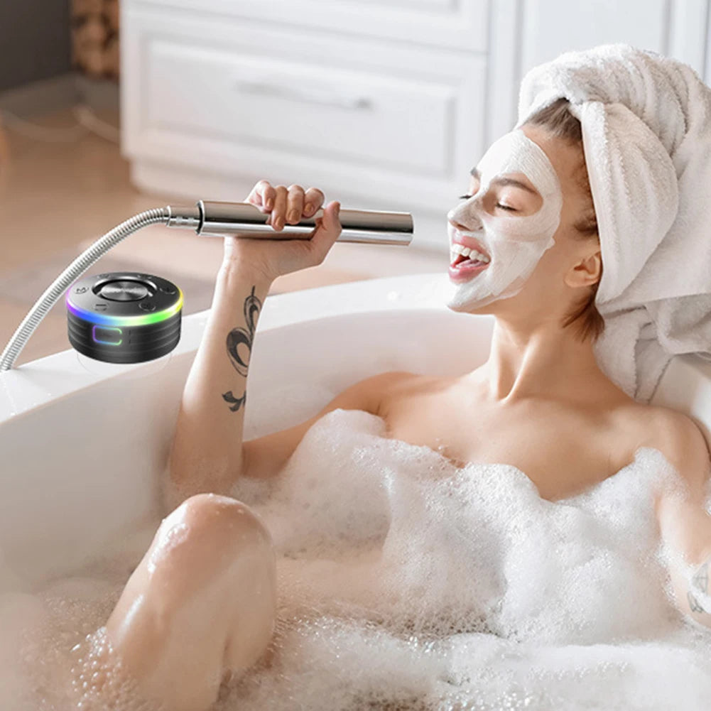 Waterproof Wireless Speaker with Suction Cup/RGB Light Bluetooth-Compatible 5.2 Hands-Free Call/FM Radio for Bathroom Sing-Along