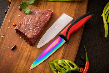Kitchen Knife Set Kit | Red Handle & Black Magnetic Rack - Transpire