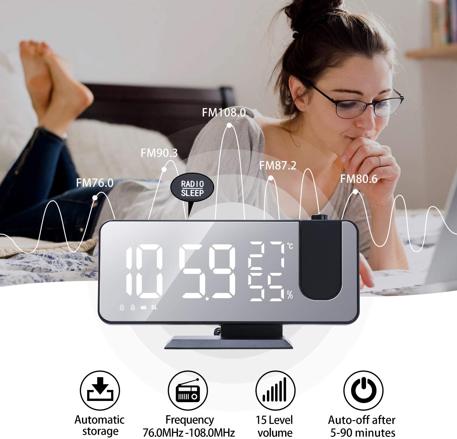 LED Projection Digital Alarm Clock Phone Charger - Transpire