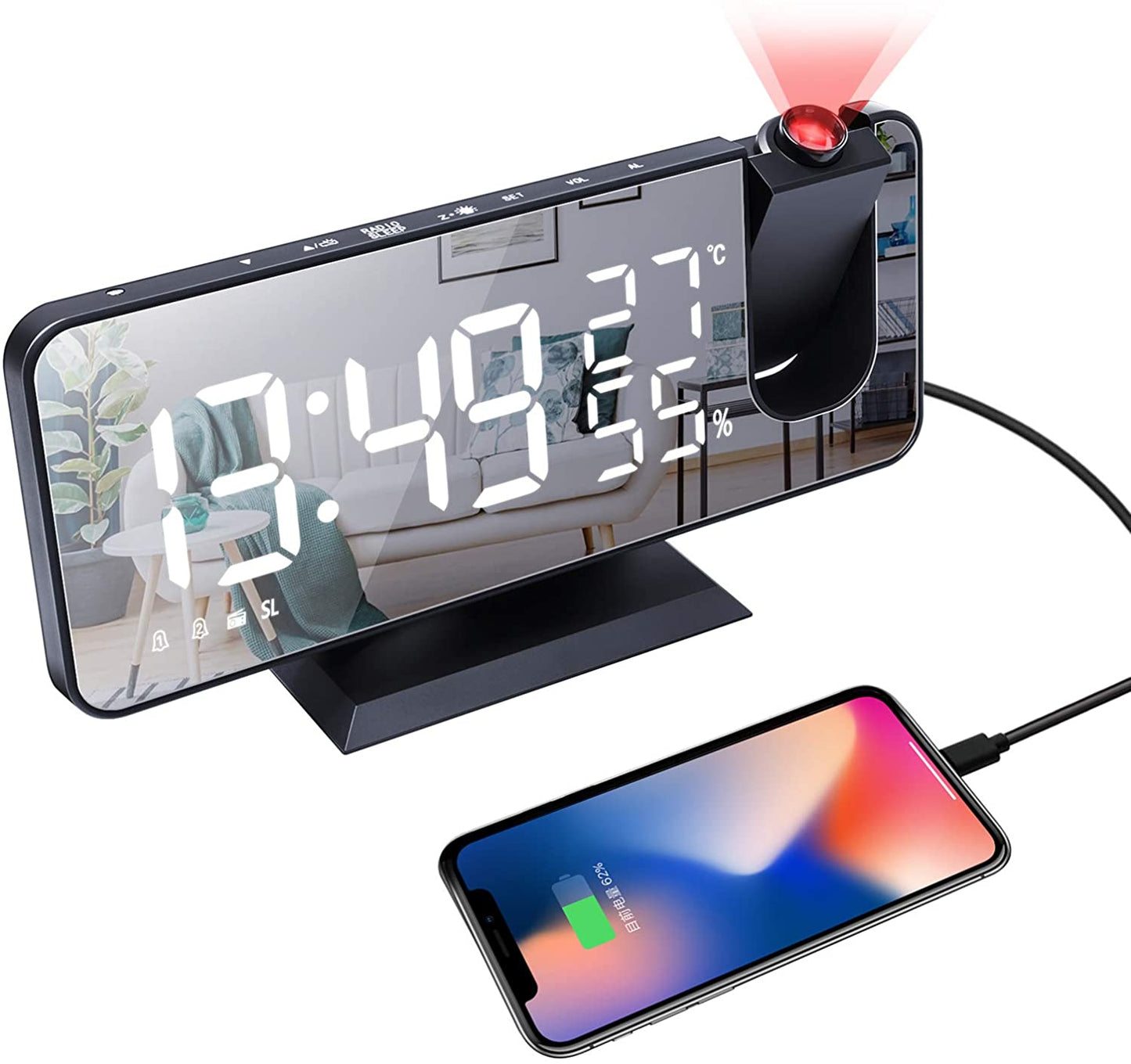 LED Projection Digital Alarm Clock Phone Charger - Transpire