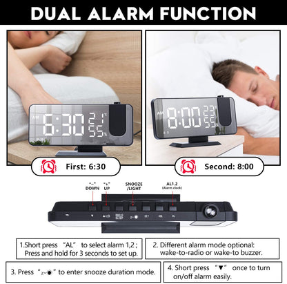 LED Projection Digital Alarm Clock Phone Charger - Transpire
