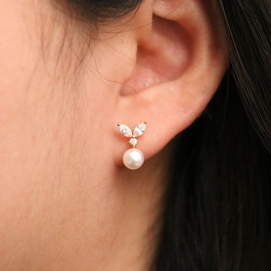 Cubic Leaf Pearl Drop Earrings - Transpire