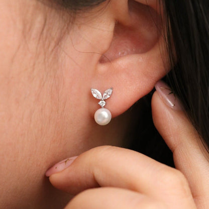 Cubic Leaf Pearl Drop Earrings - Transpire