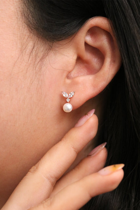Cubic Leaf Pearl Drop Earrings - Transpire