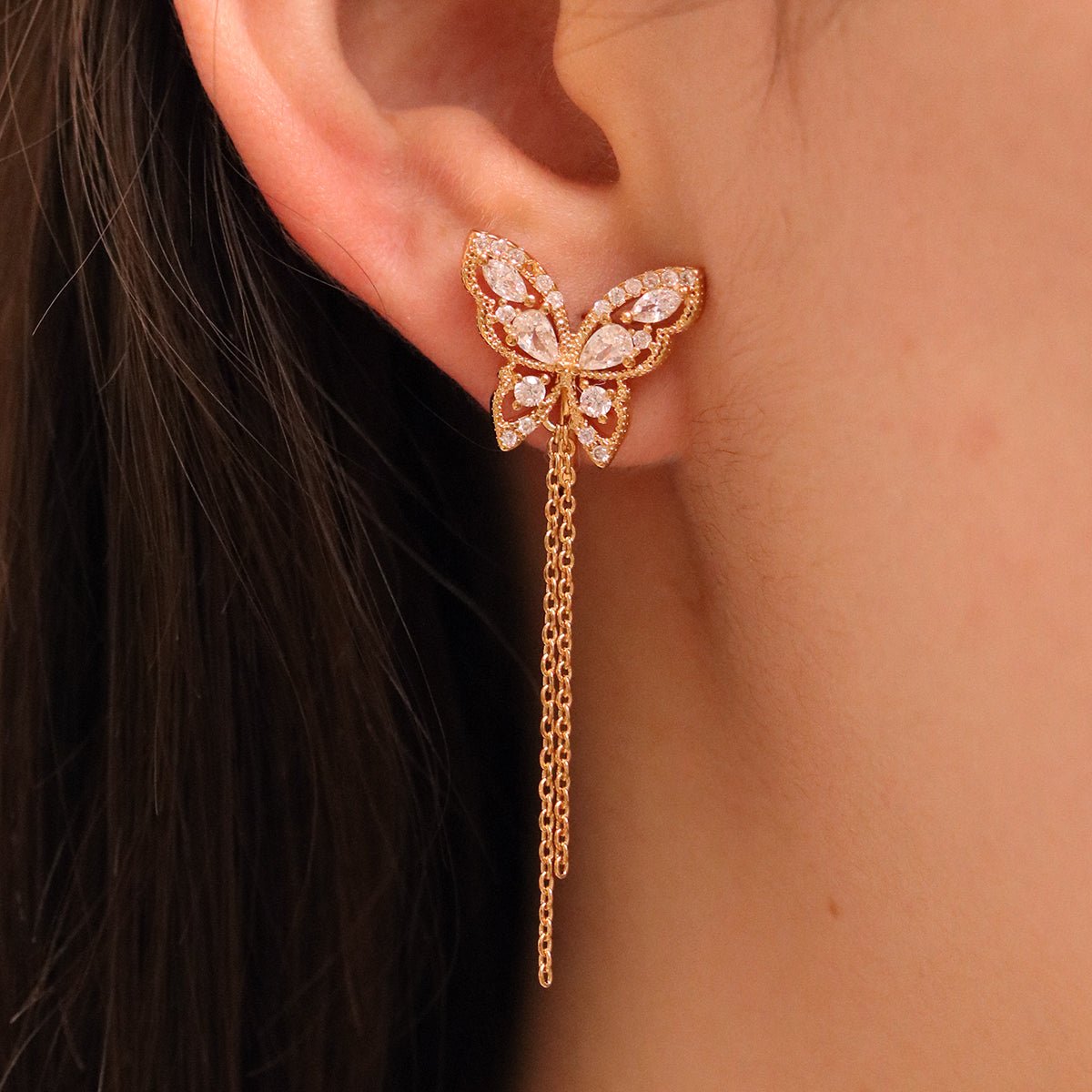 Butterfly Drop Clip On Earrings - Transpire