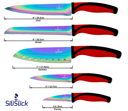 Kitchen Knife Set Kit | Red Handle & Black Magnetic Rack - Transpire