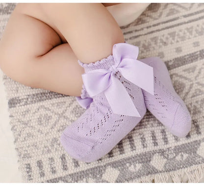 Children's Spring/Summer Thin Breathable Bow Children Girl Short Socks Hollow Out Toddlers Kids Cotton Princess Cute Socks