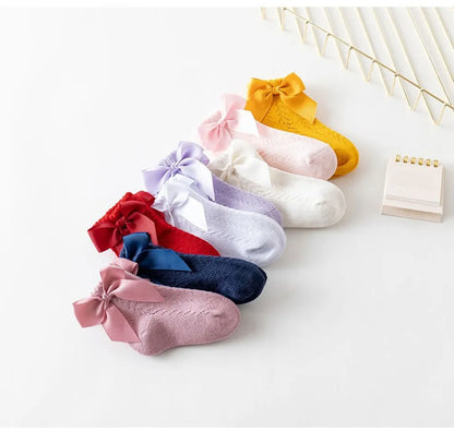 Children's Spring/Summer Thin Breathable Bow Children Girl Short Socks Hollow Out Toddlers Kids Cotton Princess Cute Socks