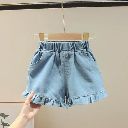 2024 Summer Girls Clothes Children Outwear Shorts With Ruffle Toddler Girl Cool Thin Denim Trousers