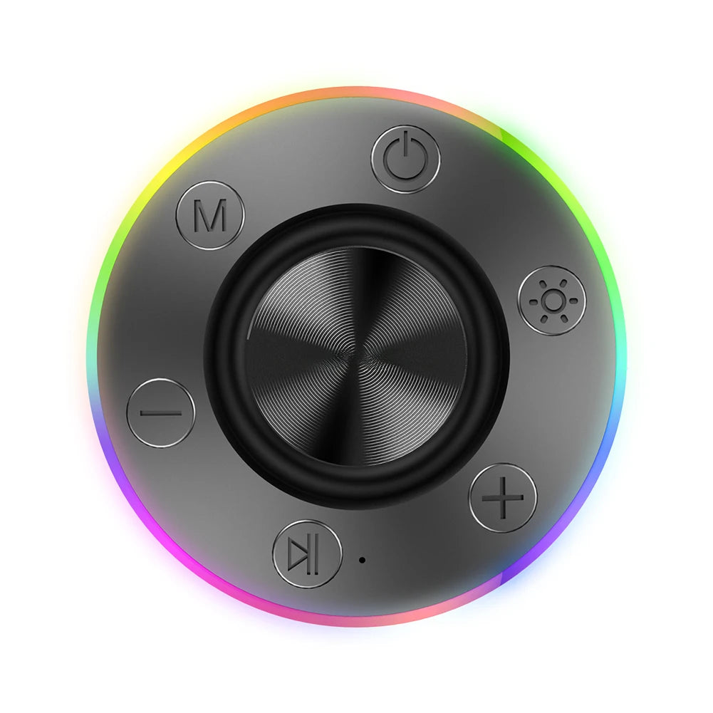 Waterproof Wireless Speaker with Suction Cup/RGB Light Bluetooth-Compatible 5.2 Hands-Free Call/FM Radio for Bathroom Sing-Along
