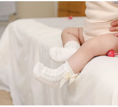 Children's Spring/Summer Thin Breathable Bow Children Girl Short Socks Hollow Out Toddlers Kids Cotton Princess Cute Socks