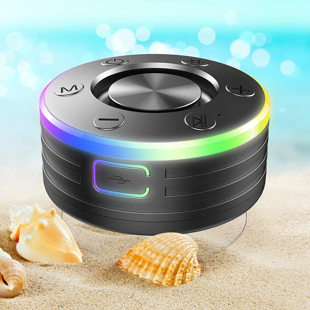 Waterproof Wireless Speaker with Suction Cup/RGB Light Bluetooth-Compatible 5.2 Hands-Free Call/FM Radio for Bathroom Sing-Along