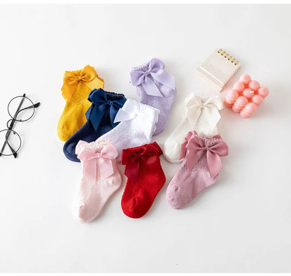 Children's Spring/Summer Thin Breathable Bow Children Girl Short Socks Hollow Out Toddlers Kids Cotton Princess Cute Socks