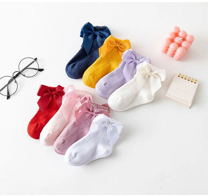 Children's Spring/Summer Thin Breathable Bow Children Girl Short Socks Hollow Out Toddlers Kids Cotton Princess Cute Socks