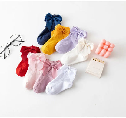 Children's Spring/Summer Thin Breathable Bow Children Girl Short Socks Hollow Out Toddlers Kids Cotton Princess Cute Socks
