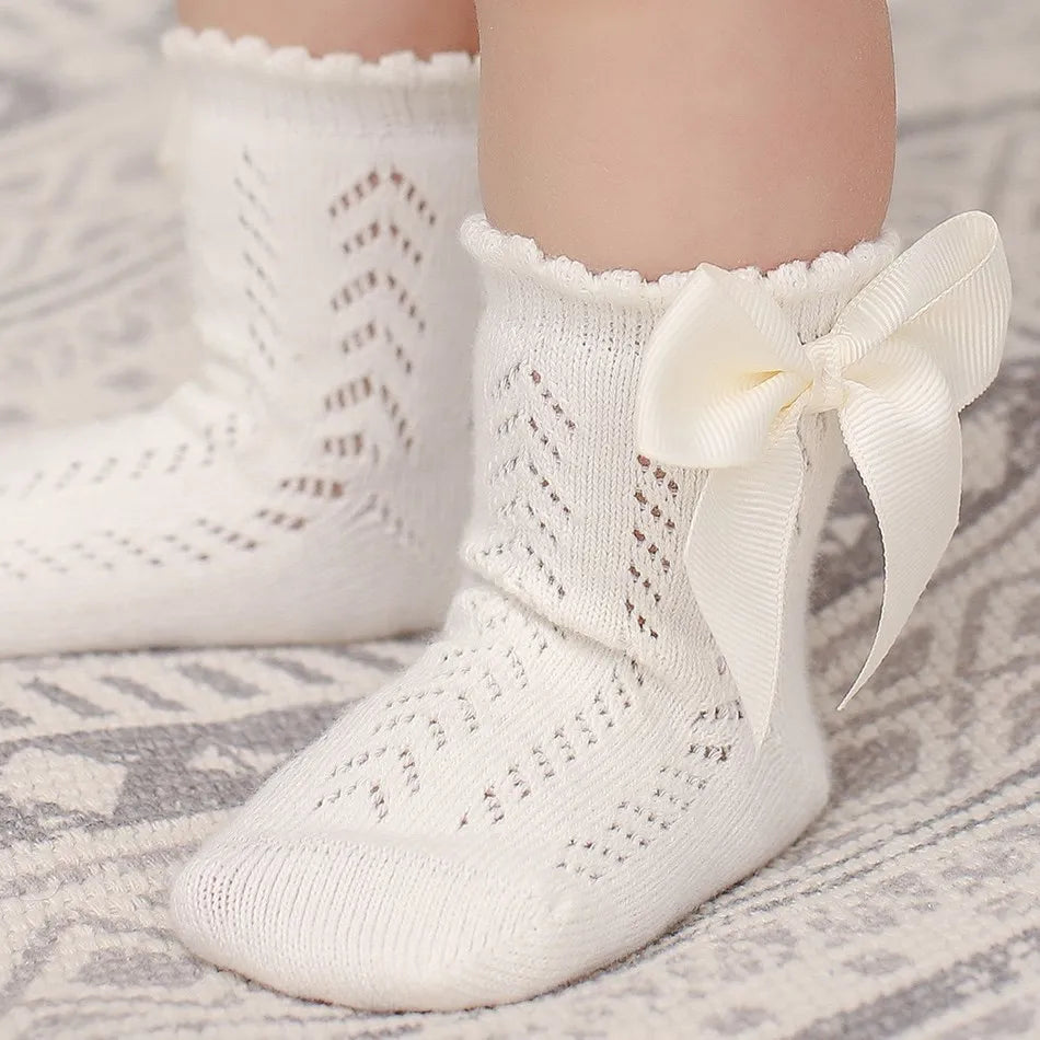 Children's Spring/Summer Thin Breathable Bow Children Girl Short Socks Hollow Out Toddlers Kids Cotton Princess Cute Socks