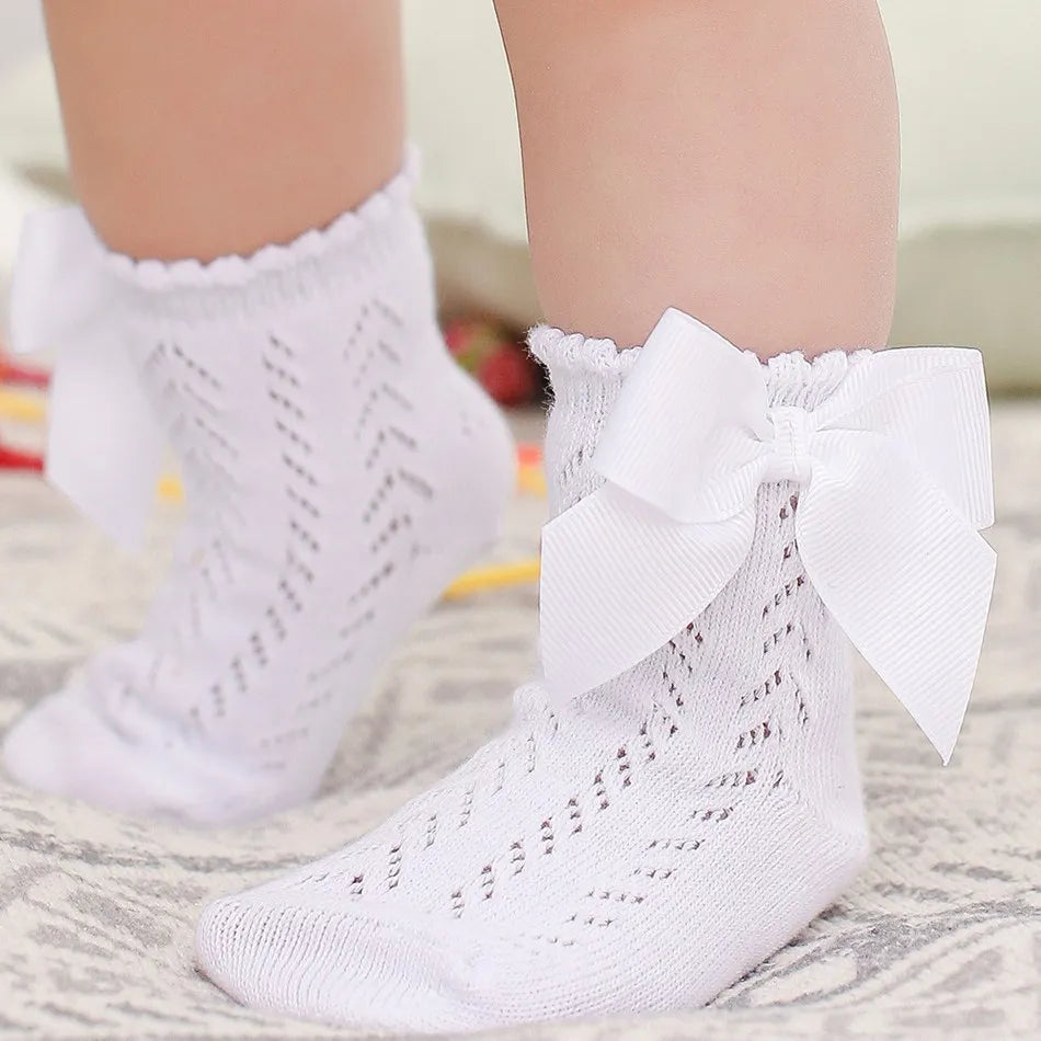 Children's Spring/Summer Thin Breathable Bow Children Girl Short Socks Hollow Out Toddlers Kids Cotton Princess Cute Socks