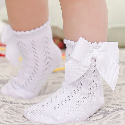 Children's Spring/Summer Thin Breathable Bow Children Girl Short Socks Hollow Out Toddlers Kids Cotton Princess Cute Socks