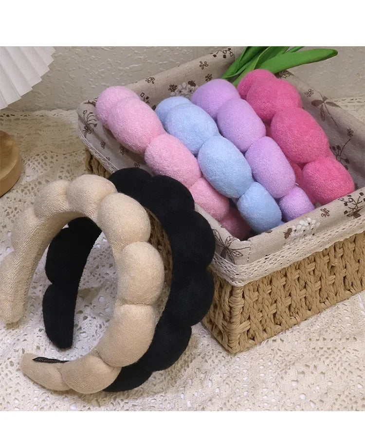 Fashion Microfiber Washing Wristbands Scrunchies Puffy Headband Spa Bubble Headband for Washing Face Makeup Shower Skincare