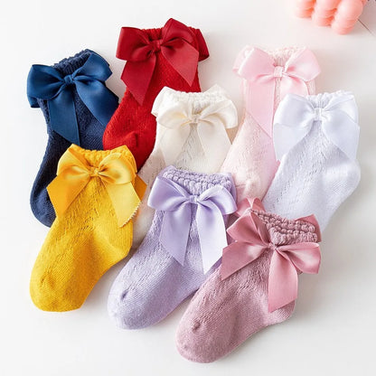 Children's Spring/Summer Thin Breathable Bow Children Girl Short Socks Hollow Out Toddlers Kids Cotton Princess Cute Socks