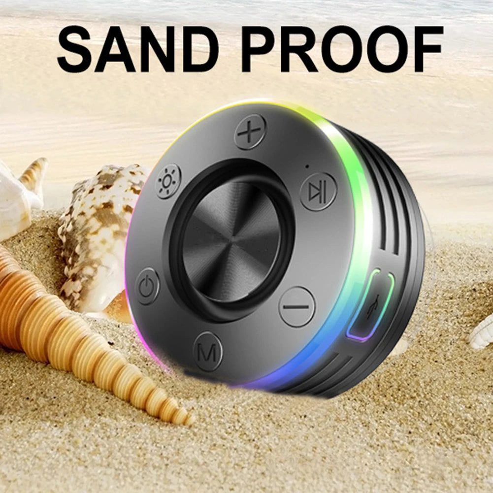 Waterproof Wireless Speaker with Suction Cup/RGB Light Bluetooth-Compatible 5.2 Hands-Free Call/FM Radio for Bathroom Sing-Along