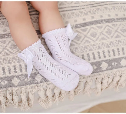 Children's Spring/Summer Thin Breathable Bow Children Girl Short Socks Hollow Out Toddlers Kids Cotton Princess Cute Socks