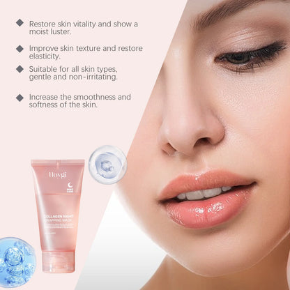 Hydrolyzed Collagen Overnight Facial Mask Wrapping Peel-Off Mask Hydrating Firming Mask for Elasticity Reduces Sagging Dullness