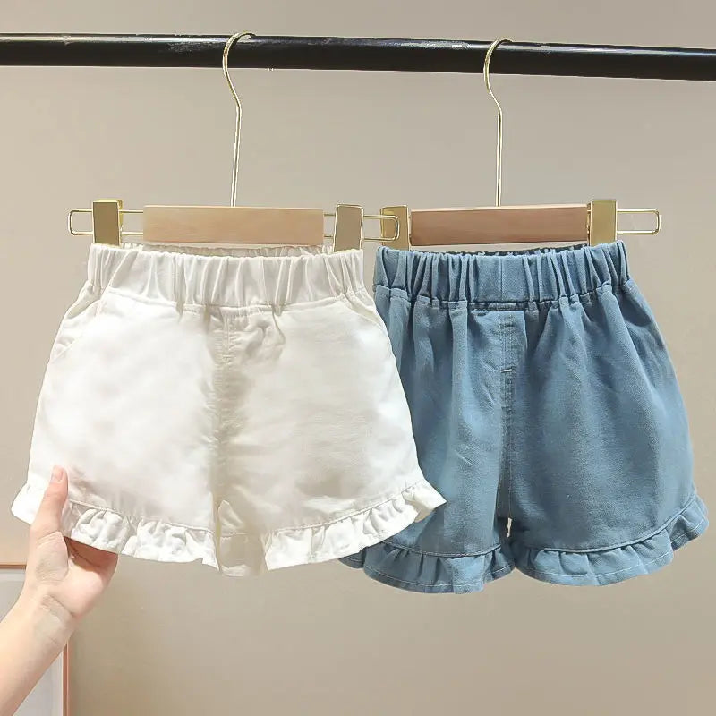 2024 Summer Girls Clothes Children Outwear Shorts With Ruffle Toddler Girl Cool Thin Denim Trousers