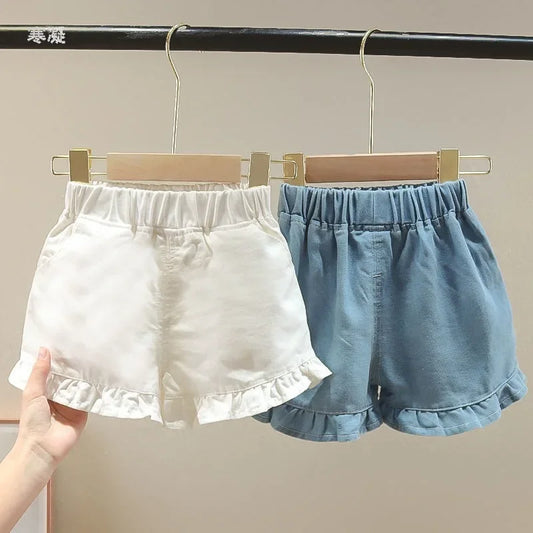 2024 Summer Girls Clothes Children Outwear Shorts With Ruffle Toddler Girl Cool Thin Denim Trousers