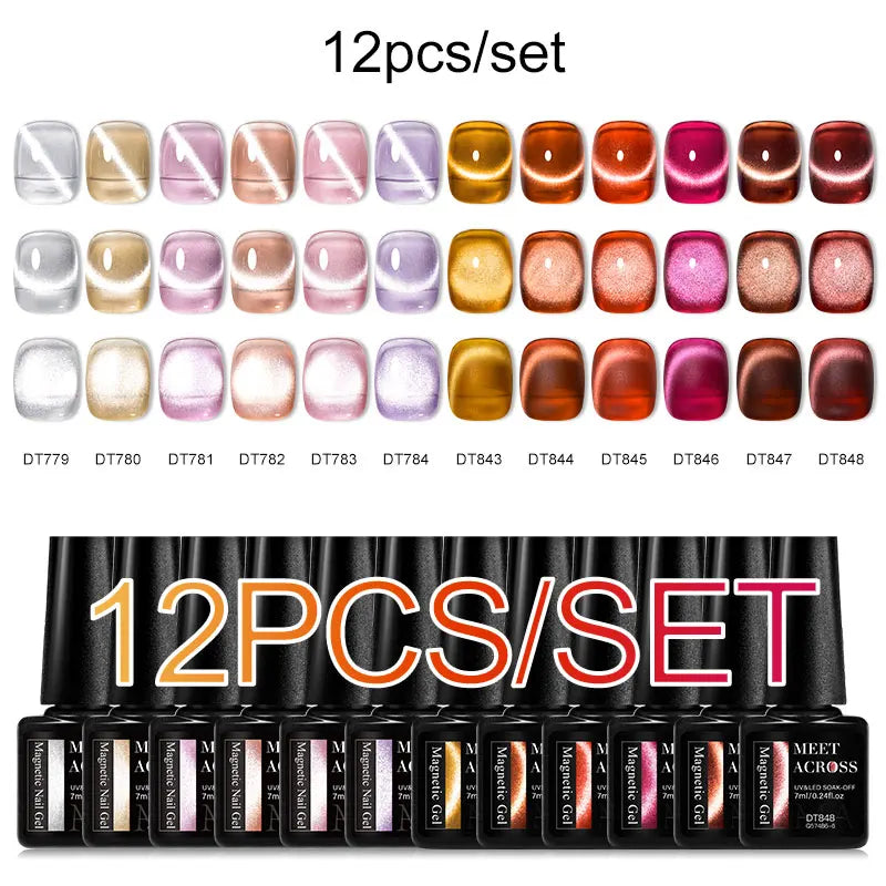 MEET ACROSS 12PCS/Set Pink Glitter Gel Nail Polish Macaron Blue Semi Permanent Nail Art Gel Varnish Spring Summer Manicure Kits