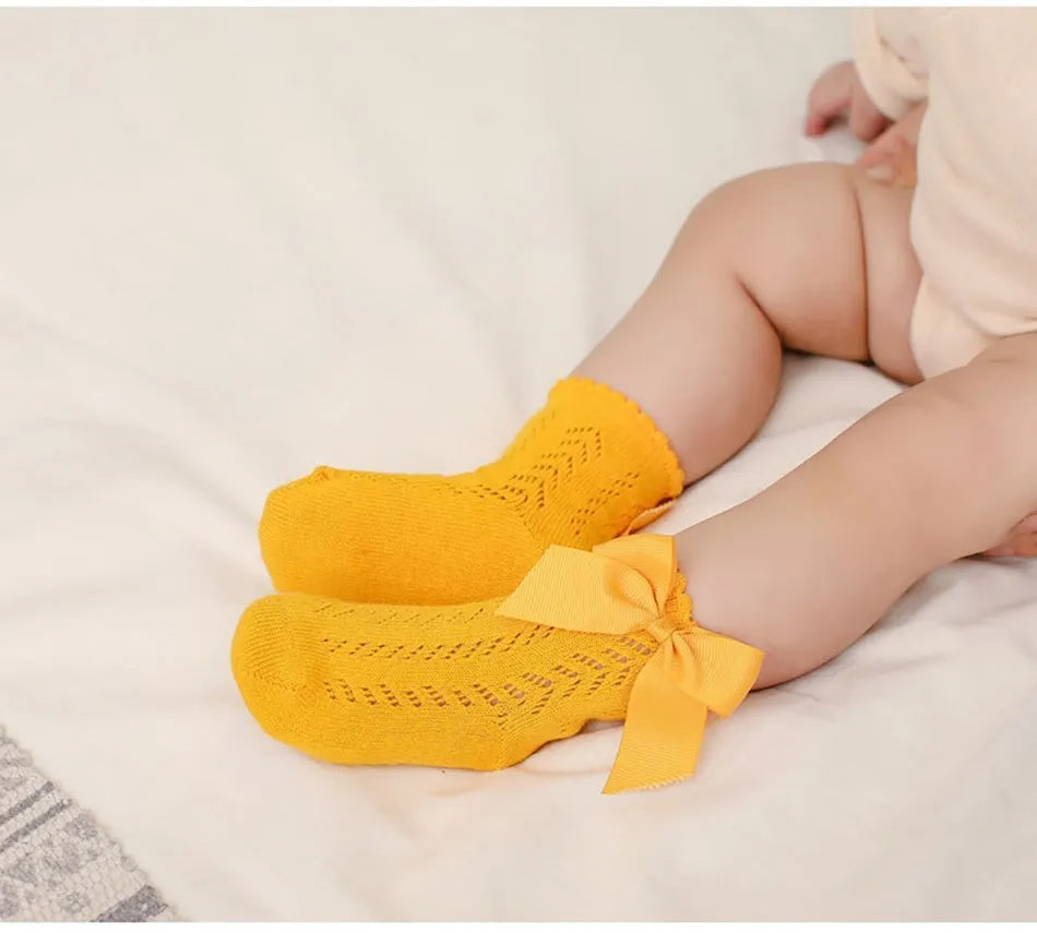 Children's Spring/Summer Thin Breathable Bow Children Girl Short Socks Hollow Out Toddlers Kids Cotton Princess Cute Socks