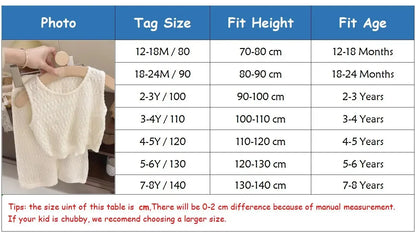 Girl's Clothing Sets 2024 Summer Korean Thin Knitted Girl Set Children Hollow Breathable Vest + Wide Leg Pants Two-piece Suit
